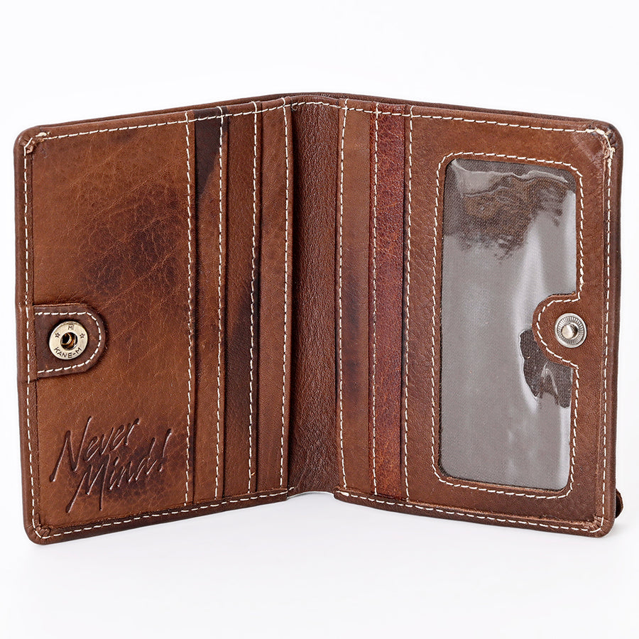 Never Mind Card-Holder Vintage Handmade Genuine Cowhide Leather Women Bag Western Handbag Purse