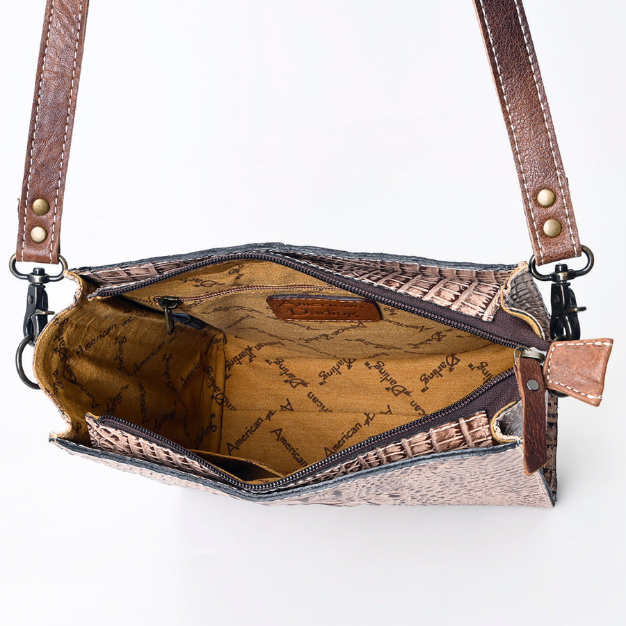 American Darling Western Leather Large Cross body Bag, Crocodile Embossed Full Grain Genuine Leather, Eco-Friendly Purse