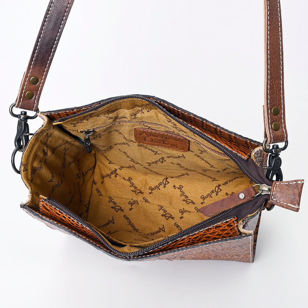 American Darling Messenger Crocodile Embossed Genuine Leather Western Women Bag Handbag Purse | Cute