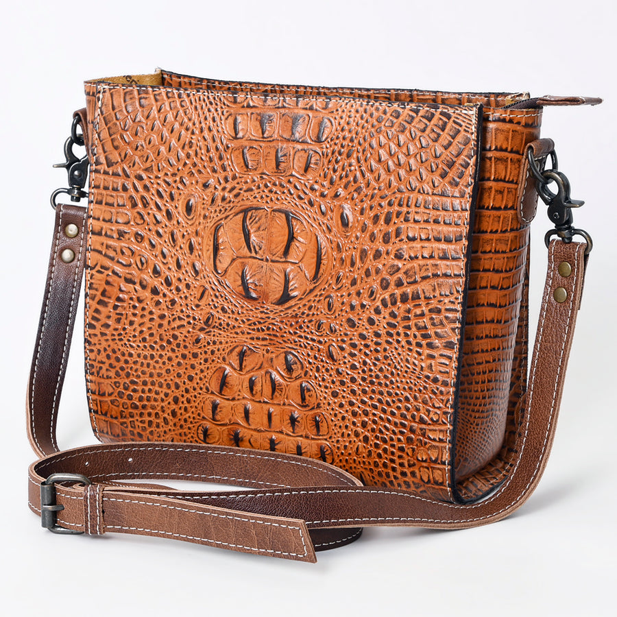 American Darling Western Leather Large Cross body Bag, Crocodile Embossed Full Grain Genuine Leather, Eco-Friendly Purse