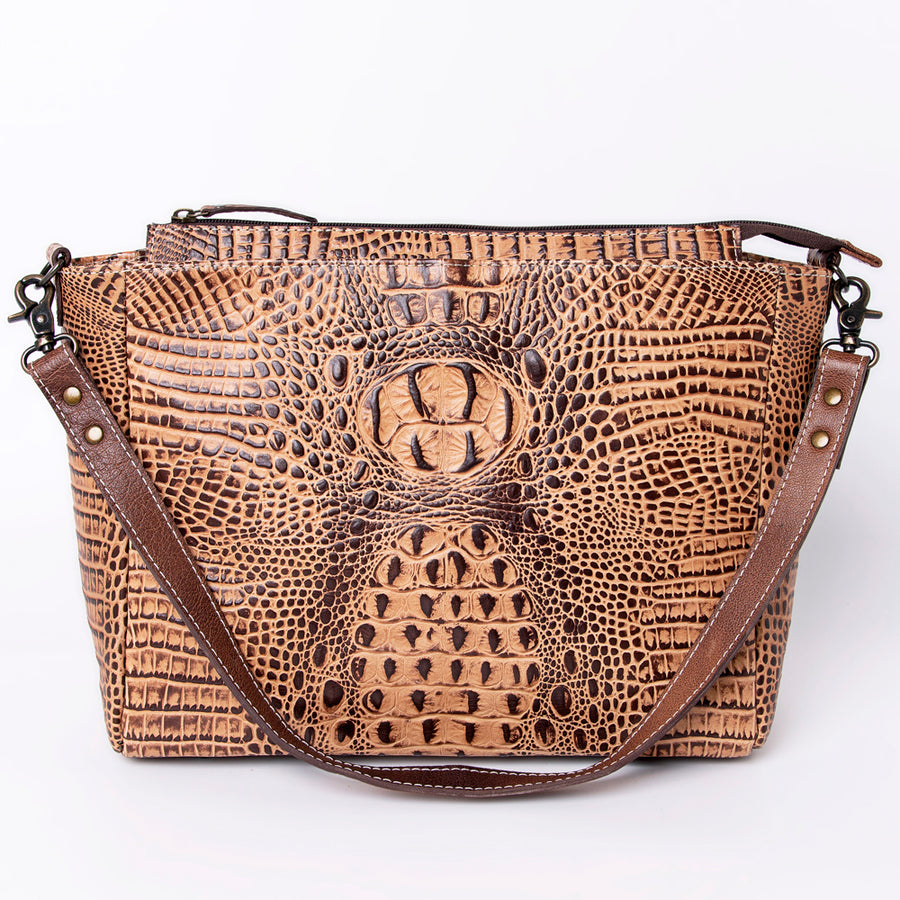 American Darling Western Messenger Bag, Crocodile Embossed Full Grain Genuine Leather, Eco-Friendly Handcrafted Satchel