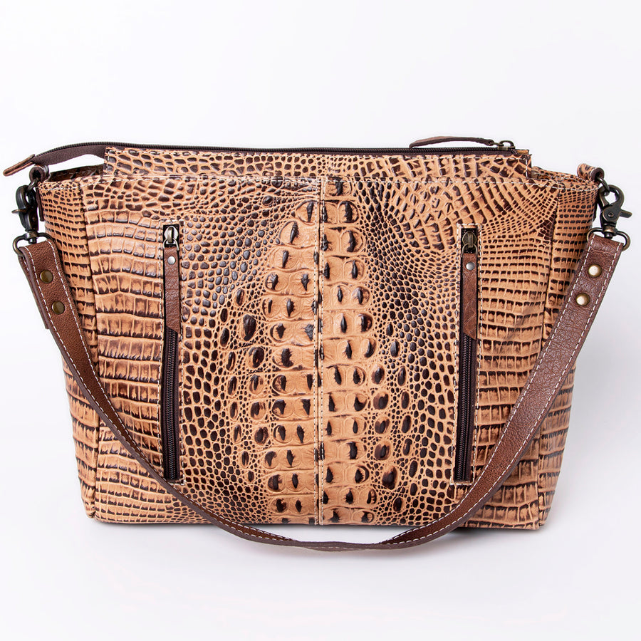 American Darling Western Messenger Bag, Crocodile Embossed Full Grain Genuine Leather, Eco-Friendly Handcrafted Satchel