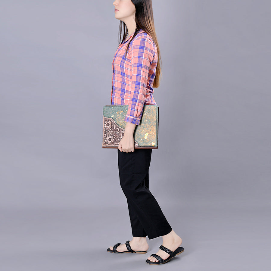 American Darling Portfolio Bag Hand Tooled Crocodile Embossed Genuine Leather Western Women | Student for Sketches