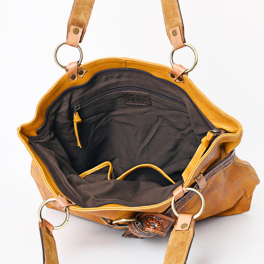 American Darling Tote Bag Western Hand Tooled Floral Carved Genuine Leather Handcrafted Bag with Tassels and YKK Zipper