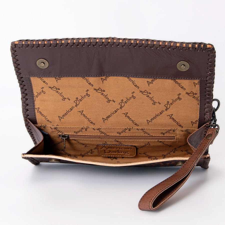 American Darling Hand-Tooled Leather Wallet Handbag – Genuine Leather, Floral Carved Design, Premium Western Women’s Clutch