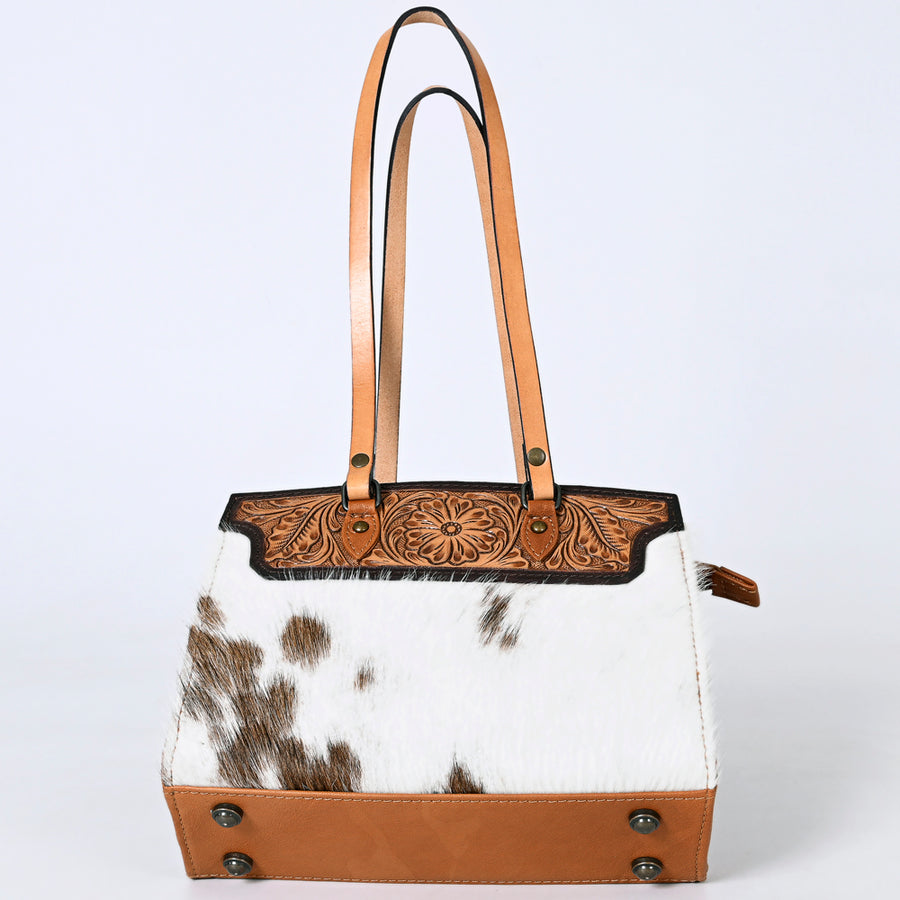 American Darling Western Tote Bag – Genuine Leather Hair-On Cowhide with Hand-Tooled Floral Detailing – Premium Designer