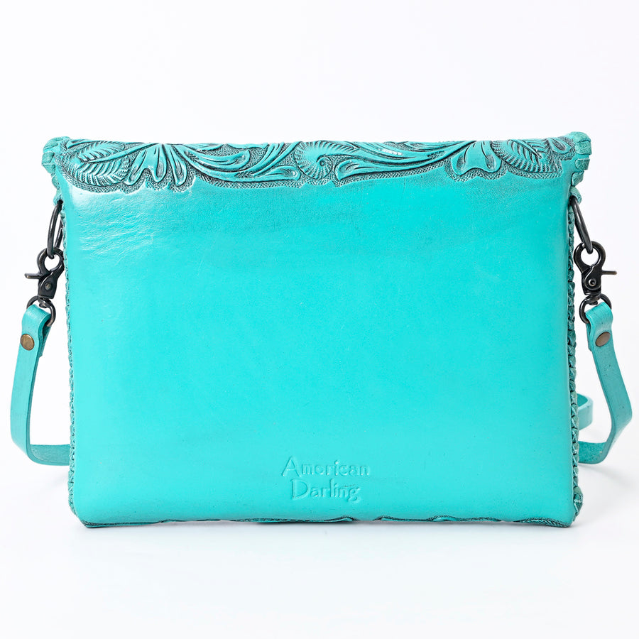 American Darling Hand-Tooled Genuine Leather Envelope Bag – Floral Carved Western Crossbody with Strap for Everyday Carry