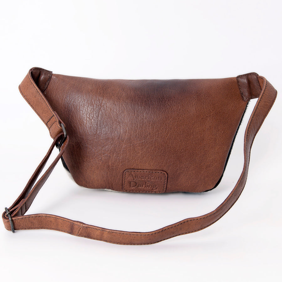 American Darling Hair-On Cowhide Fanny Pack – Genuine Leather Hand-Tooled Western Belt Bag with Adjustable Strap for Everyday and Travel Use