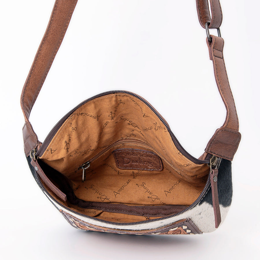 American Darling Hair-On Cowhide Fanny Pack – Genuine Leather Hand-Tooled Western Belt Bag with Adjustable Strap for Everyday and Travel Use