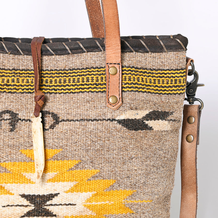American Darling Hand-Woven Saddle Blanket Tote Bag – Genuine Leather Western Carryall with Handles and Strap for Everyday Use and Travel