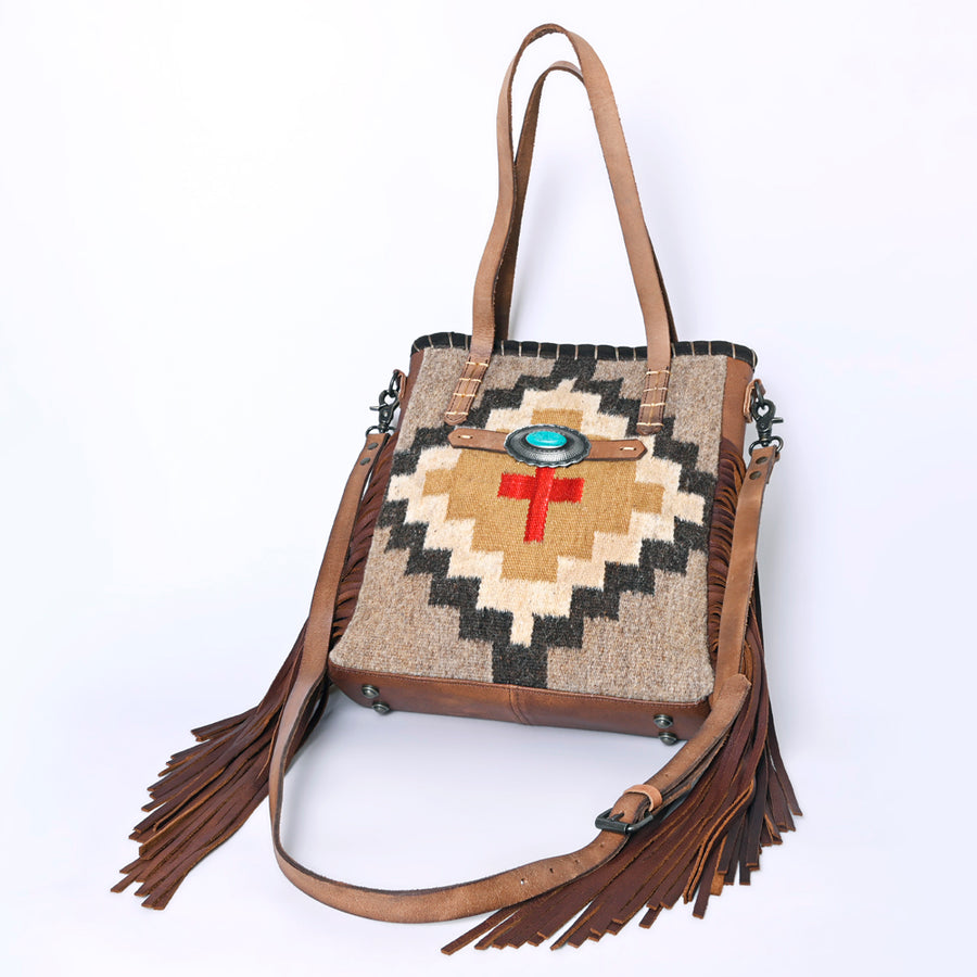 American Darling Western Leather Tote Bag with Fringe, Native American Inspired Design, Genuine Leather, Premium Quality Handcrafted