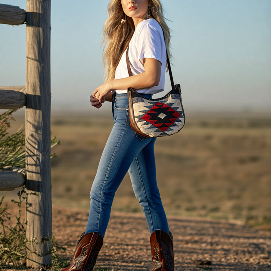American Darling Handcrafted Western Leather Hobo Bag with Tribal Print – Genuine Leather, Spacious, and Stylish Design