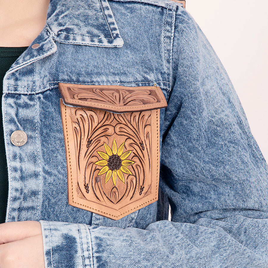 American Darling Genuine leather Hand tooled carved Women 100% cotton Denim jacket dress ladies girl | Shirt for