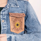 ADJKT002 Genuine leather Hand tooled hand carved Women 100% cotton Denim jacket dress ladies girl