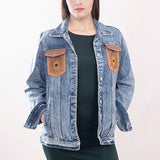 ADJKT002 Genuine leather Hand tooled hand carved Women 100% cotton Denim jacket dress ladies girl