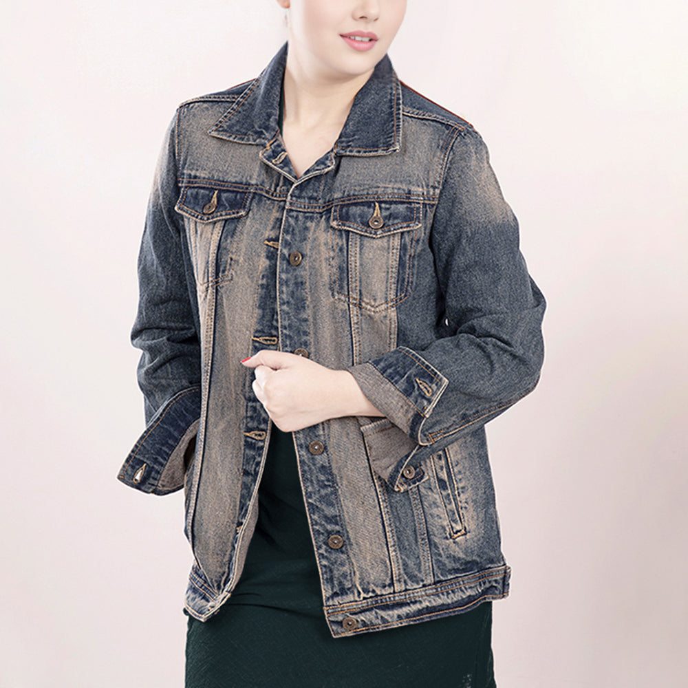 ADJKT011 Genuine leather Hand tooled hand carved Women 100% cotton Denim jacket dress ladies girl