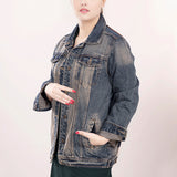 ADJKT011 Genuine leather Hand tooled hand carved Women 100% cotton Denim jacket dress ladies girl