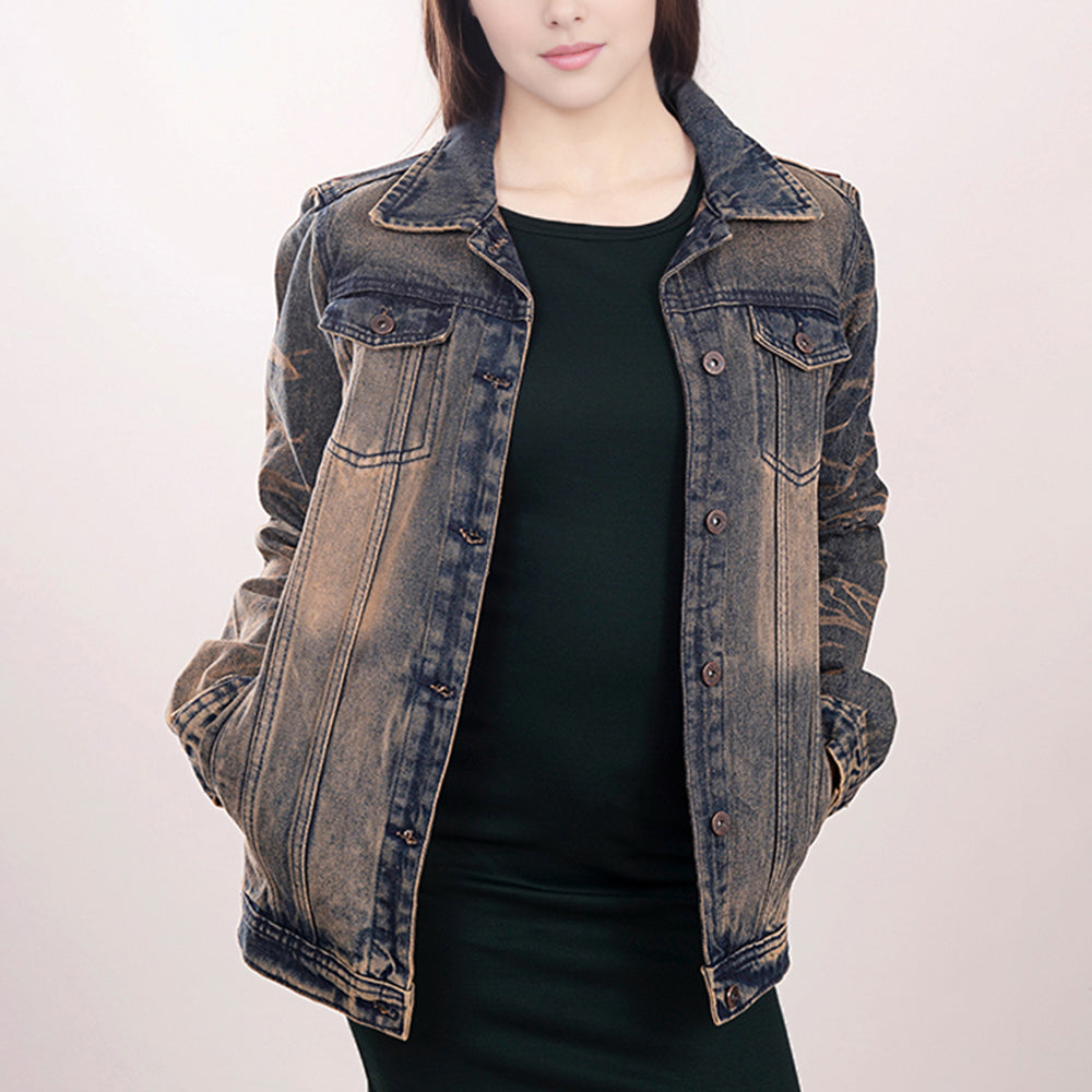 ADJKT012 Genuine leather Hand tooled hand carved Women 100% cotton Denim jacket dress ladies girl