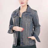 ADJKT013 Genuine leather Hand tooled hand carved Women 100% cotton Denim jacket dress ladies girl