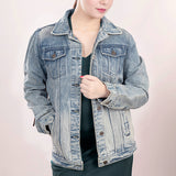 ADJKT015 Genuine leather Hand tooled hand carved Women 100% cotton Denim jacket dress ladies girl