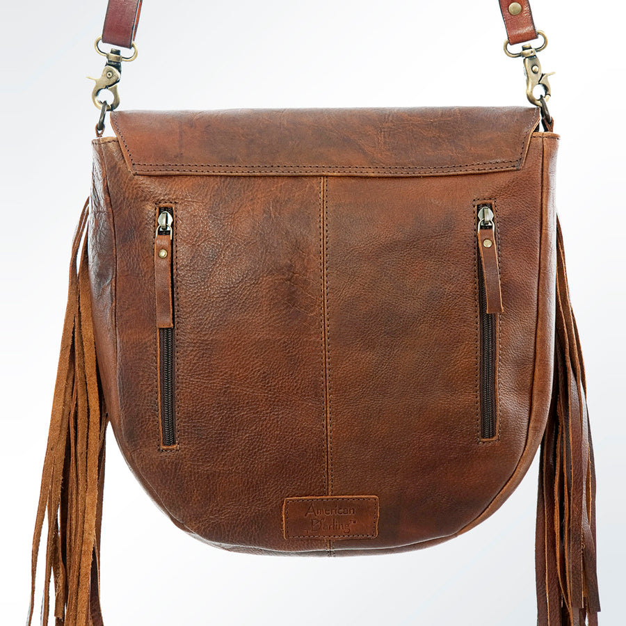 American Darling Messenger Hand Tooled Floral Carved Genuine Leather with Fringes Buck Stitched Western Accessories
