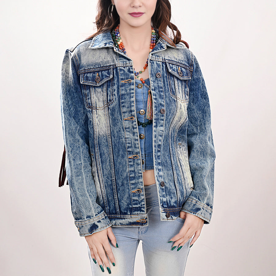 American Darling Genuine leather Hand tooled carved Women 100% cotton Denim jacket dress ladies girl | Shirt for