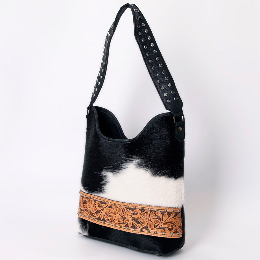American Darling Handcrafted Cowhide Leather Hobo Bag with Tooled Floral Details - Western Style - Uhorse