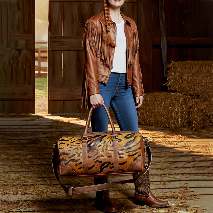 American Darling Handcrafted Western Leather Duffle Bag with Hair-On Cowhide – Spacious, Durable, and Stylish Travel Bag