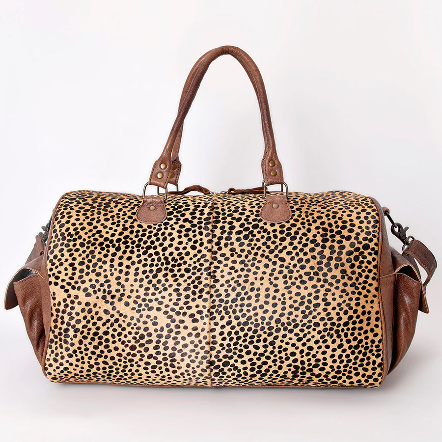American Darling Duffel Bag Hand Tooled Floral Carved Hair-On Cowhide Genuine Leather Western Travel Bag with Fringes & YKK Zipper