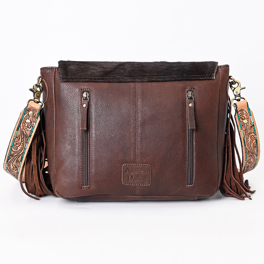 American Darling Genuine Leather Cross body Bag Women Hair-On Cowhide Floral Hand Tooled Purse with Fringe YKK Zipper