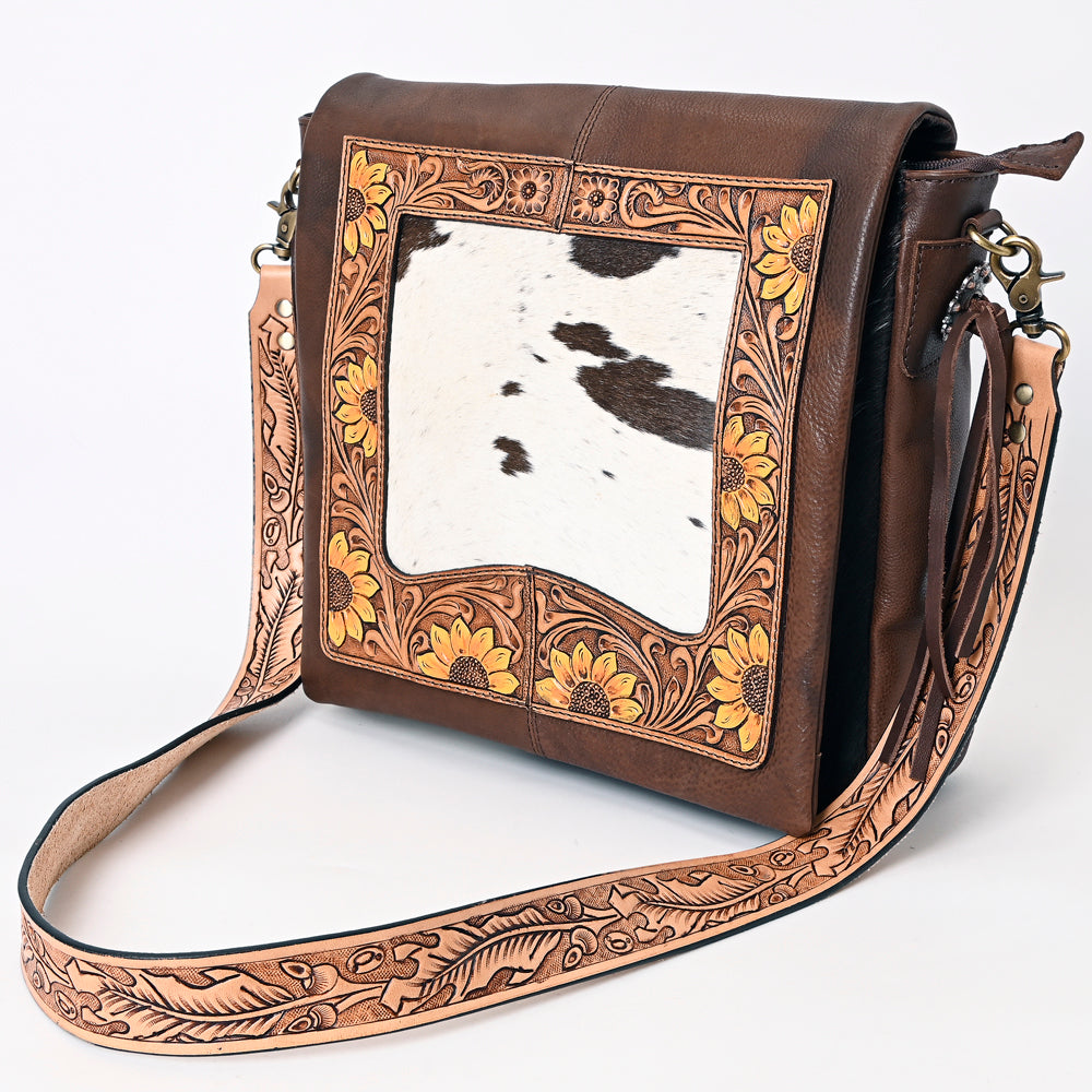 American Darling Messenger Hair on Hand Tooled Genuine Leather Western Women Bag Handbag Purse | Cute