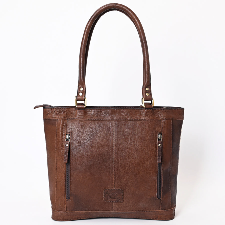 American Darling Genuine Leather Tote Bag Women Hair-On Cowhide Floral Hand Tooled Purse YKK Zipper Full Grain