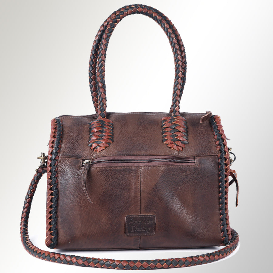 American Darling Speedy Bag Western Genuine Leather Handcrafted Purse with Fringes, Braided Handles and Turquoise Stone