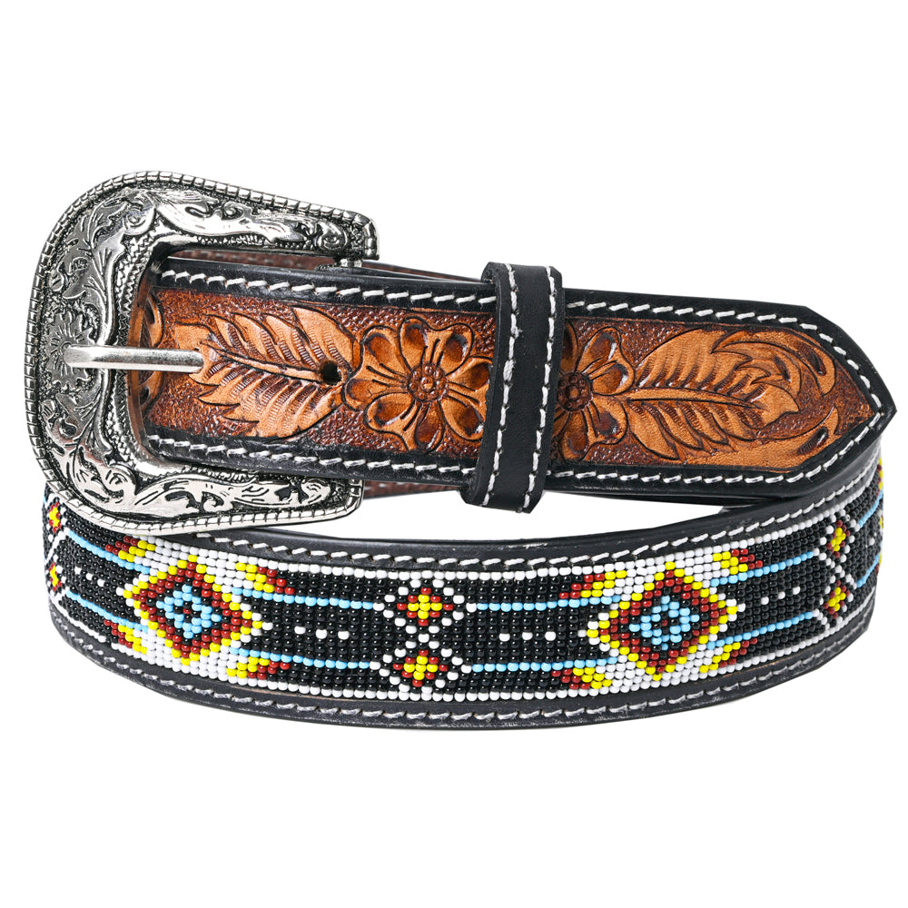 HILASON Western Genuine Leather Belt for Men Women Cowboy Cowgirl Handmade Unisex Full Grain Heavy Duty Tooled Beaded Belt