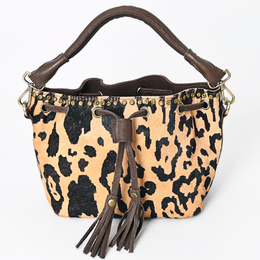 American Darling Bucket Bag, Genuine Vegetable Tanned Full Grain Leather, Rivetted Drawstring Purse, 6.5in X 11in X 4.5in