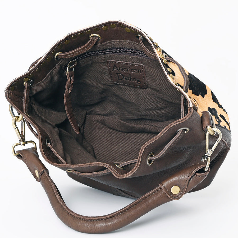 American Darling Bucket Bag, Genuine Vegetable Tanned Full Grain Leather, Rivetted Drawstring Purse, 6.5in X 11in X 4.5in
