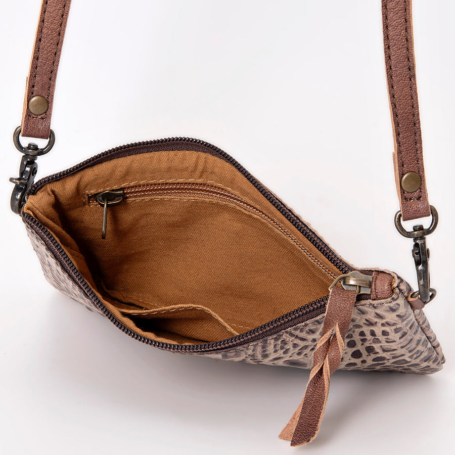American Darling Wallet Bag for Women, Crocodile Embossed Full Grain Leather Western Clutch with YKK Zipper & Wrist Strap