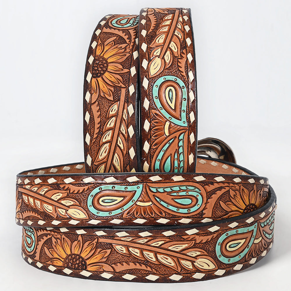 Beautifully Hand Tooled Painted Genuine American Leather Belt Men and Women