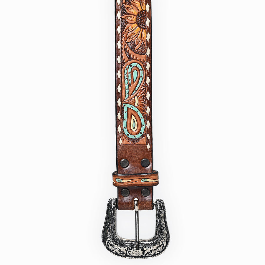 Beautifully Hand Tooled Painted Genuine American Leather Belt Men and Women