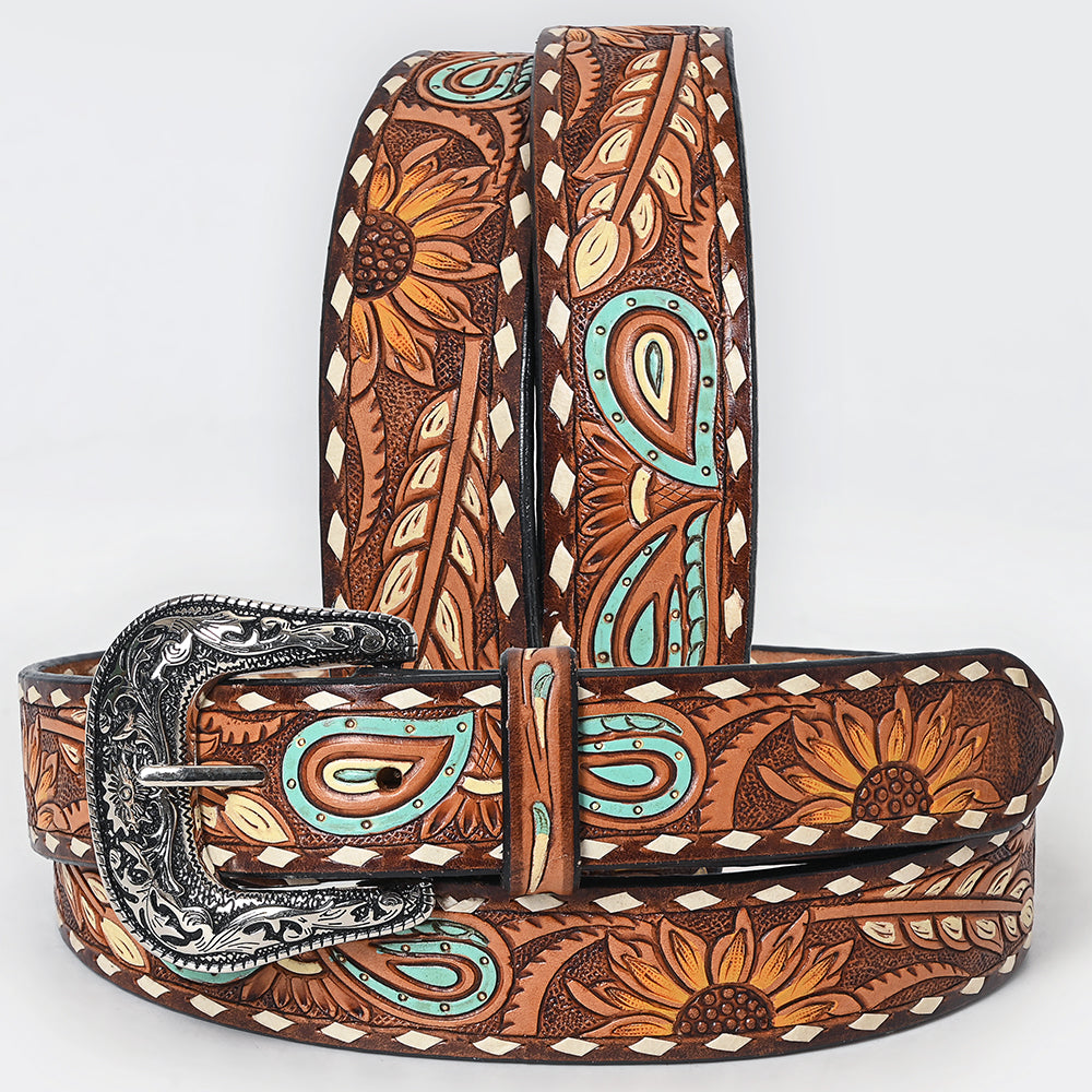 Beautifully Hand Tooled Painted Genuine American Leather Belt Men and Women