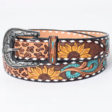 American Darling Beautifully Hand Tooled Tan Genuine American Leather Belt Men and Women Western Belt with Removable Buckle
