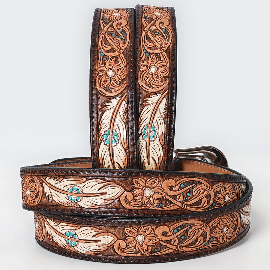 American Darling Beautifully Hand Tooled Brown Genuine Leather Belt Men and Women Western with Removable Buckle