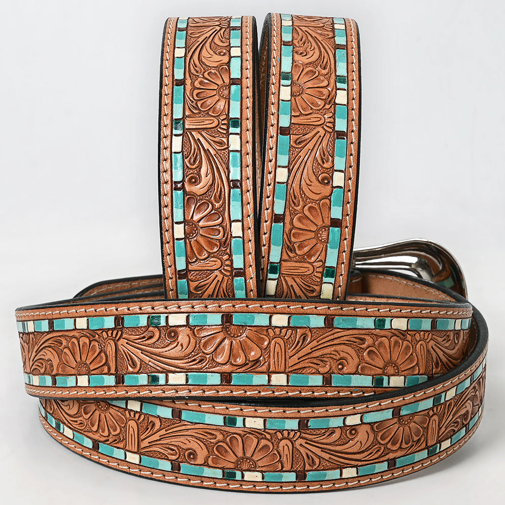 Beautifully Hand Tooled Painted Genuine American Leather Belt Men and Women