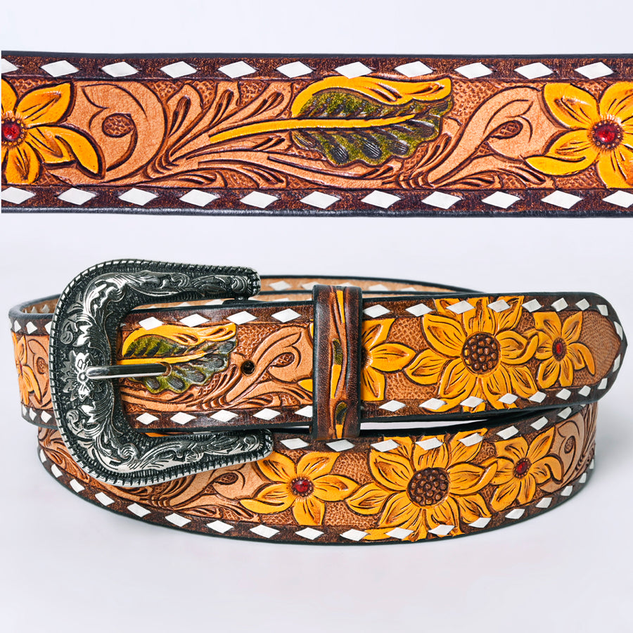Beautifully Hand Tooled Hand Painted Genuine American Leather Belt Men and Women Bling - Uhorse