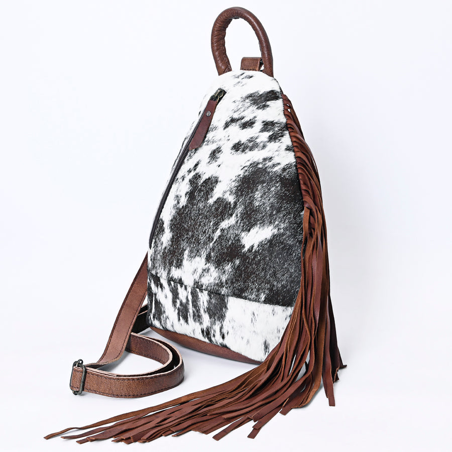 American Darling Handcrafted Western Leather Sling Bag with Fringes and Hair-On Cowhide - Uhorse