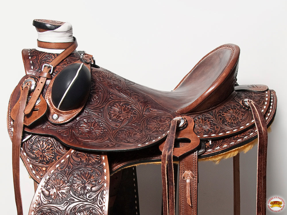Western Horse Saddle American Leather Wade Ranch Roping Floral Brown Hilason