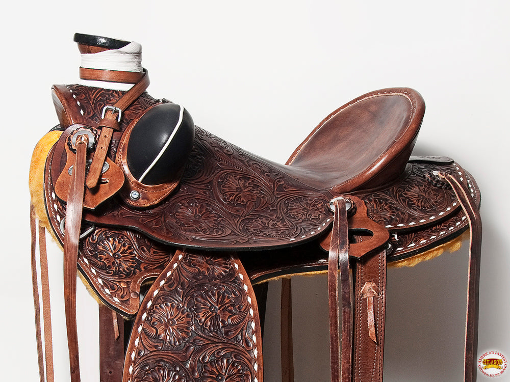 Western Horse Saddle American Leather Wade Ranch Roping Floral Brown Hilason