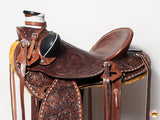 Western Horse Saddle American Leather Wade Ranch Roping Floral Brown Hilason