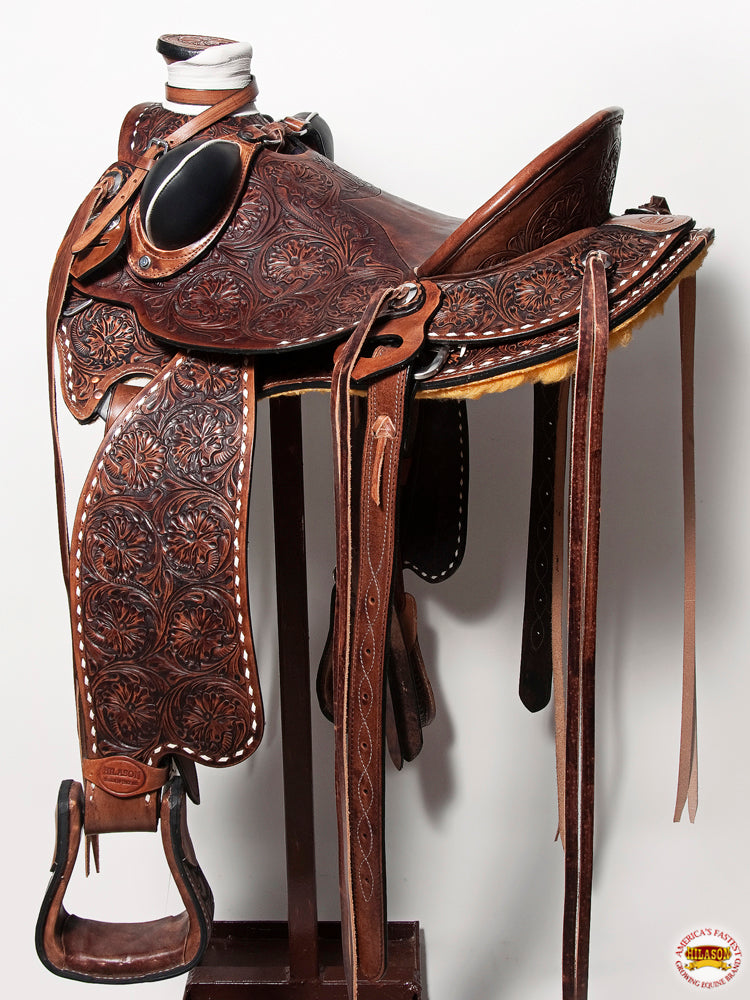 Western Horse Saddle American Leather Wade Ranch Roping Floral Brown Hilason