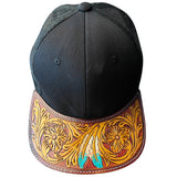 American Darling Men Women Adjustable Cap With Leather On Visor Black